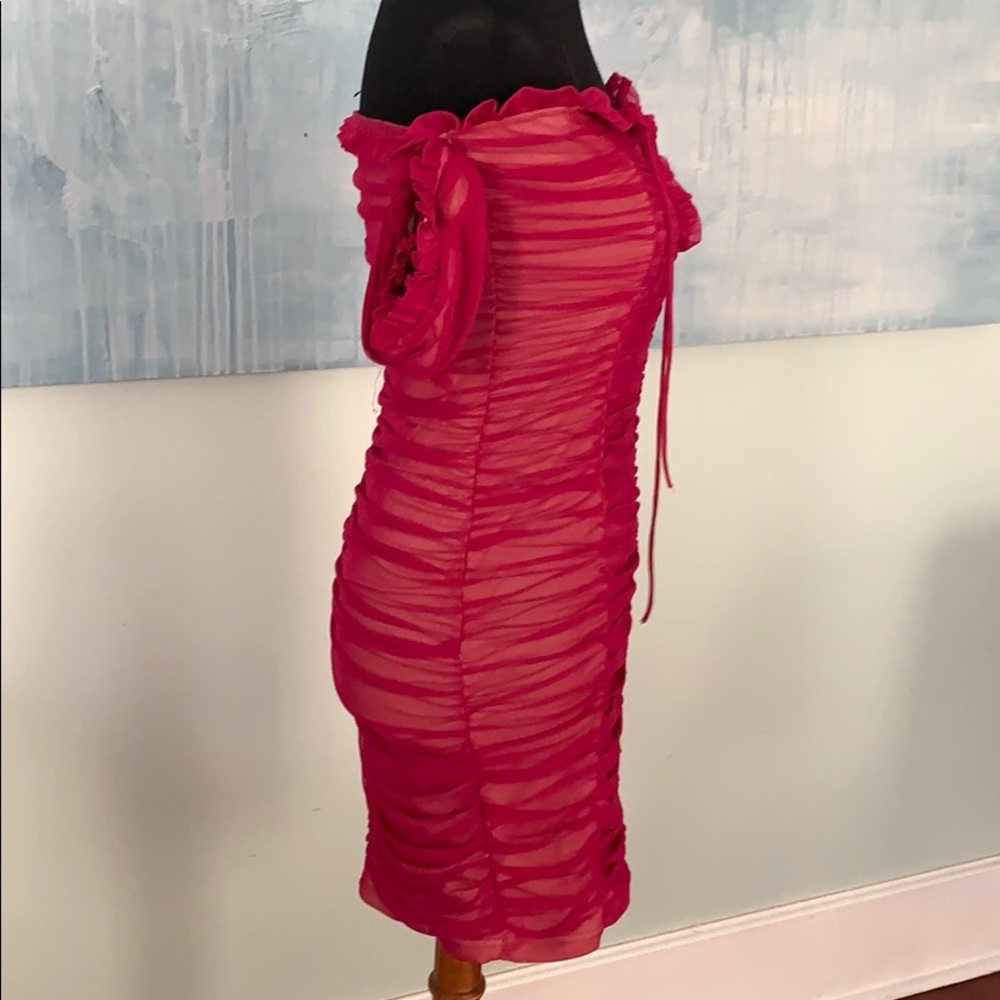 Lulu’s Ruched Fuchsia Mini Dress - Picture 2 of 6